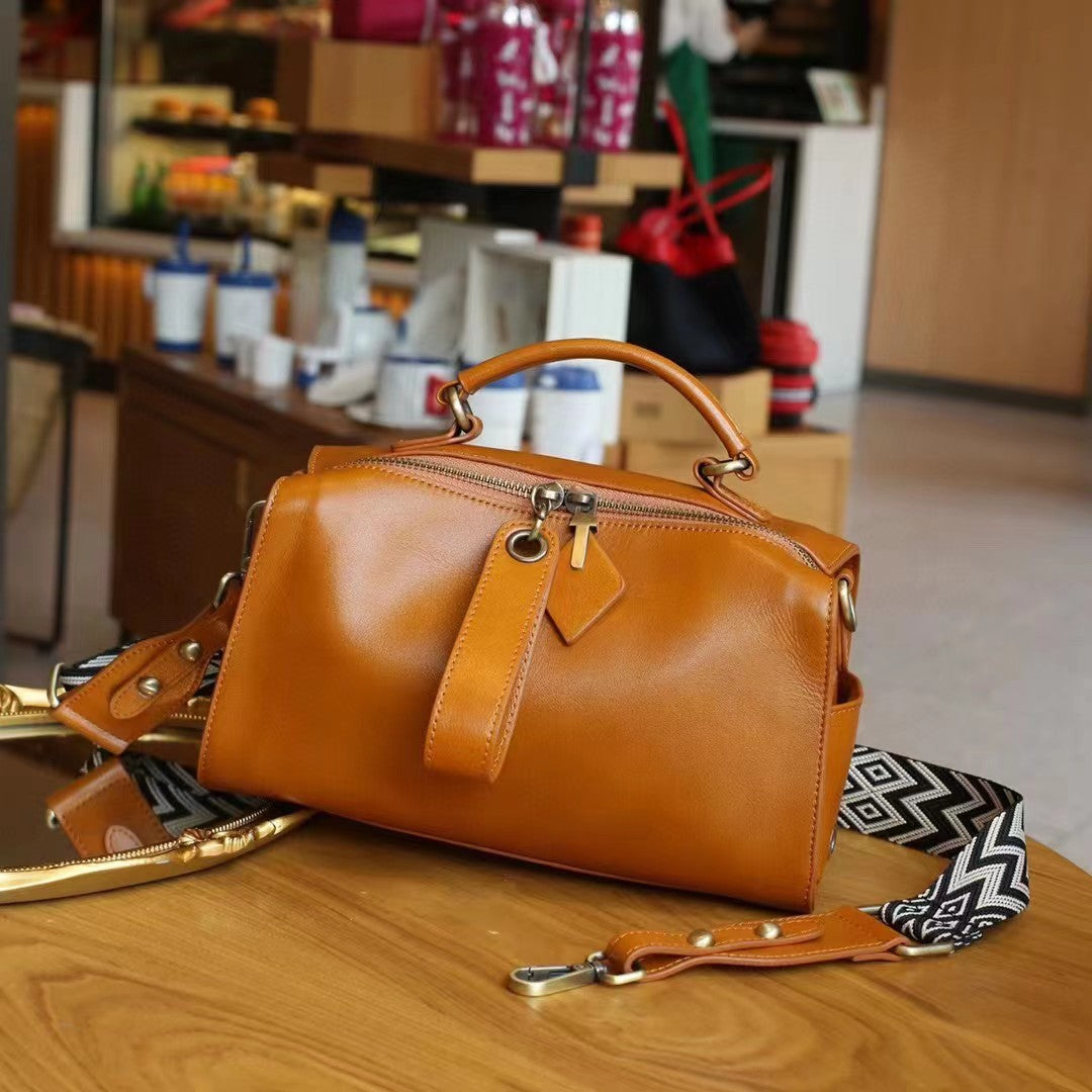 Women's Boston Pillow Genuine Leather Pure Cowhide Large Bags