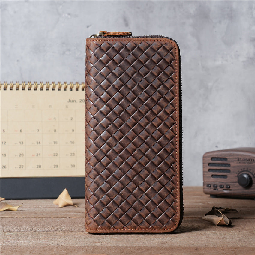 Women's & Men's & Horse Leather Long Two-fold Genuine Pure First Layer Men's Wallets