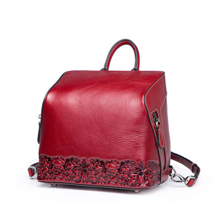 Women's Genuine Leather Fan Retro Chinese Style Backpacks