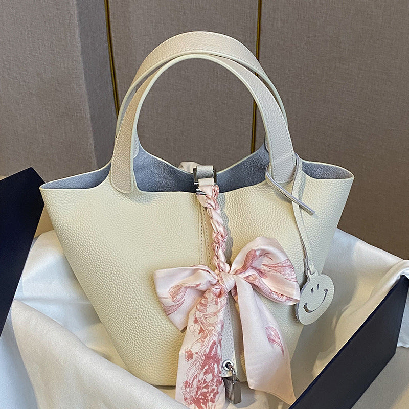 Women's Leather Vegetable Basket Versatile Hand Carrying Niche Handbags