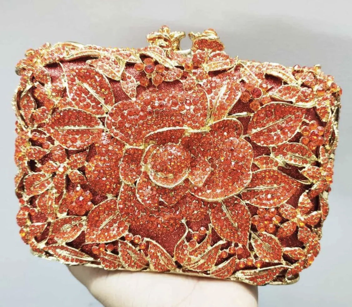 Women's Selected Diamond Hollow Pink Rose Banquet Evening Bags