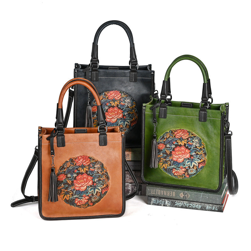 Women's Leather First Layer Cowhide Chinese Style Handbags