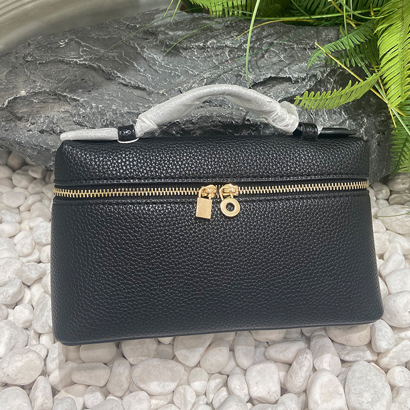 Italian Litchi Pattern Gold Lunch Box Crossbody Bags