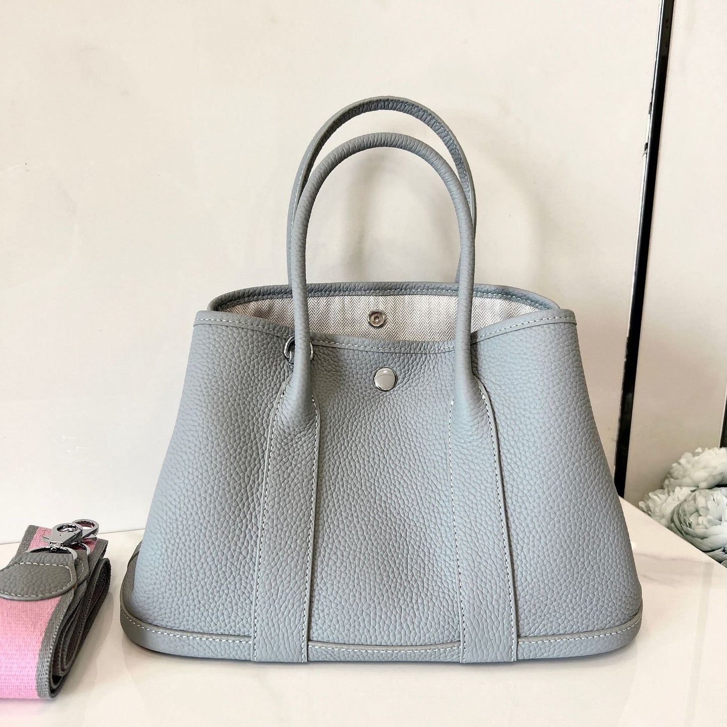 Women's Leather Litchi Pattern First Layer Large Handbags
