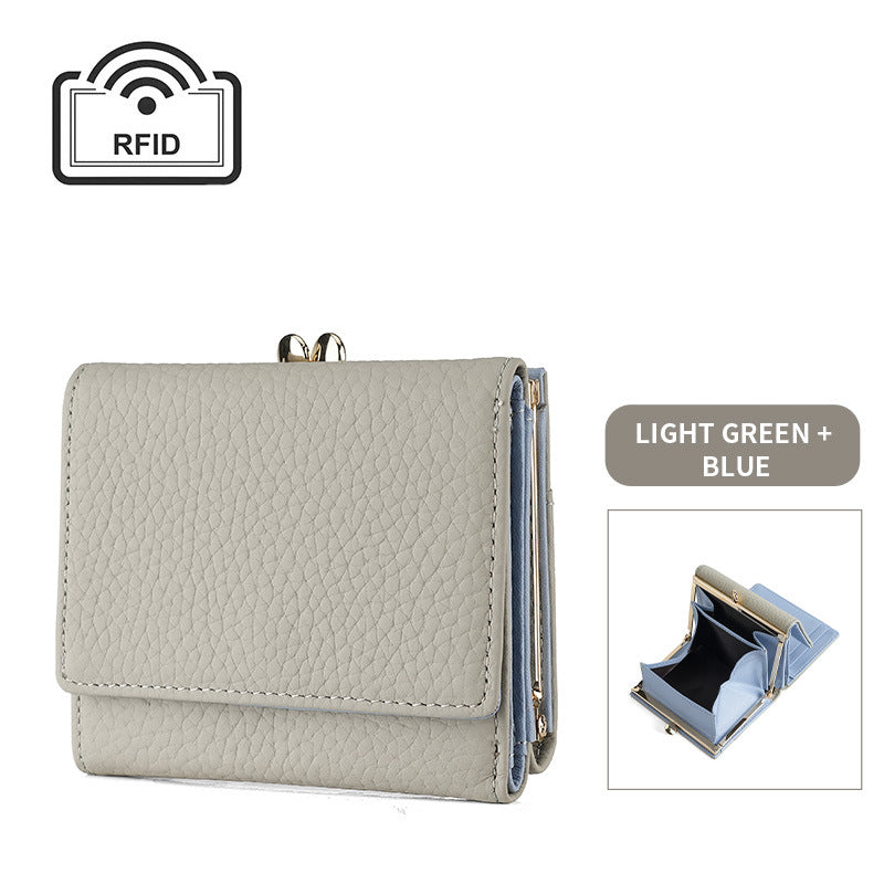 Layer Cowhide Multi Slots Contrast Color Purses