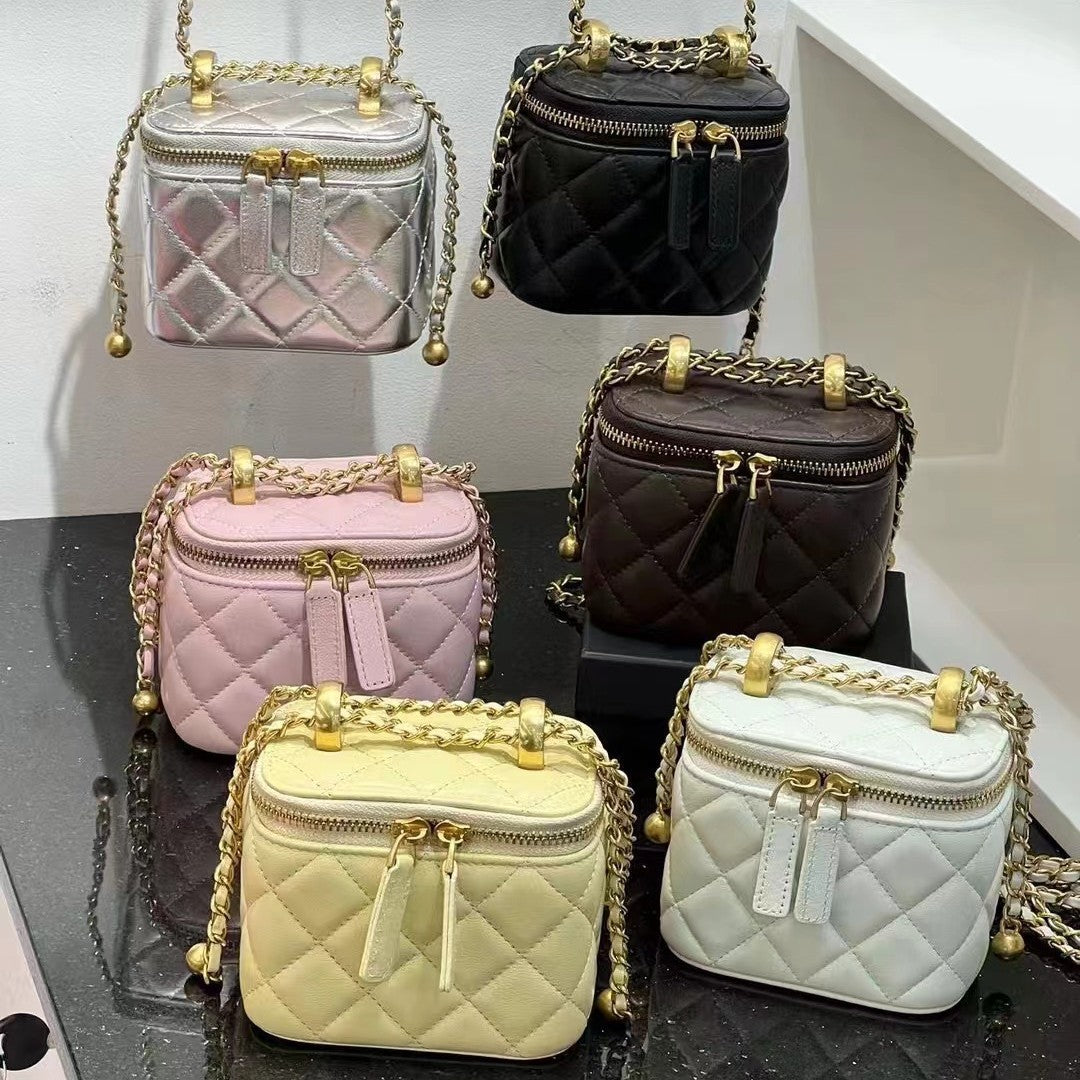 Sheepskin Classic Style Rhombus Chain Hand Carrying Double Crossbody Bags