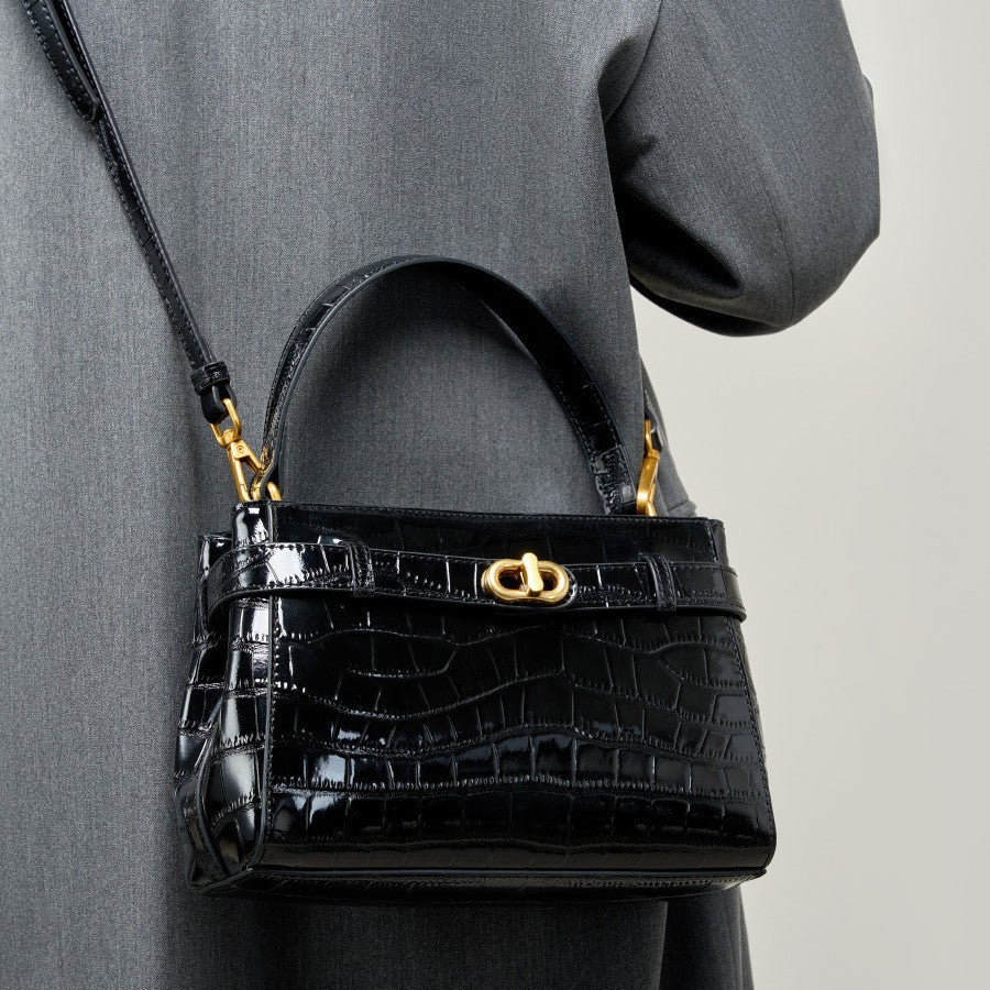 Women's Genuine Leather Portable Kelly Crocodile Texture Crossbody Bags