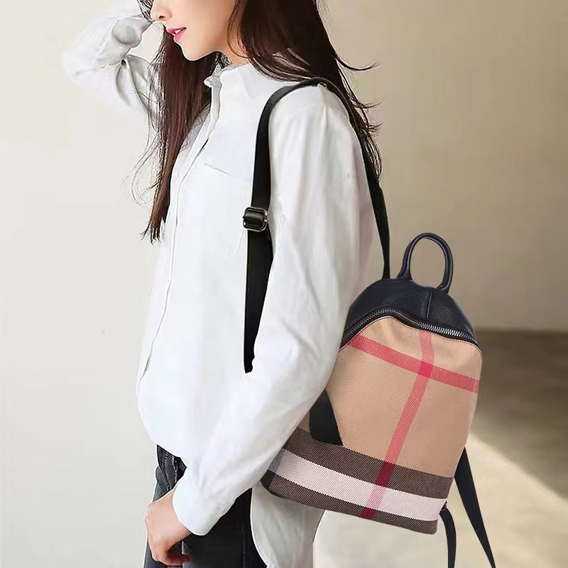 Women's Genuine Leather Canvas Fashion Simple Large Backpacks
