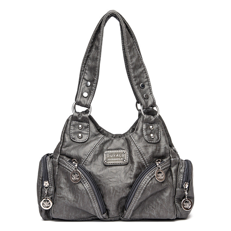 Women's Retro Soft Leather Motorcycle Trendy Quality Shoulder Bags