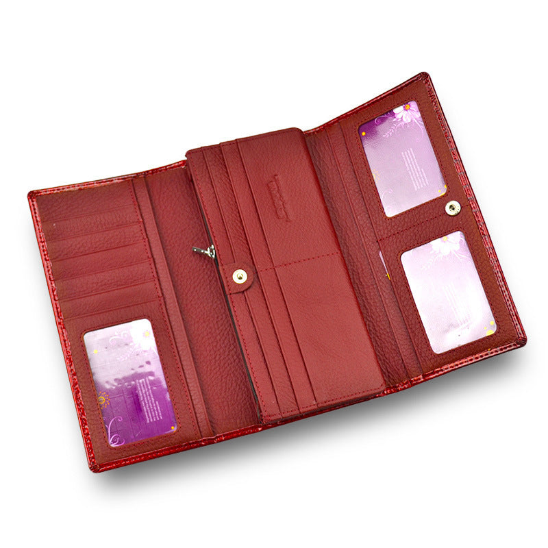 Women's Leather Patent Fashion Clutch Crocodile Pattern Ladies Wallets