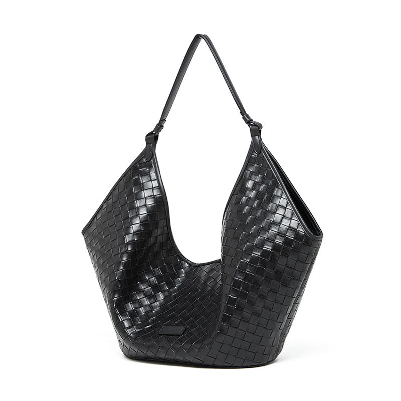 Large Capacity Female Fashionable Stylish Cowhide Woven Shoulder Bags
