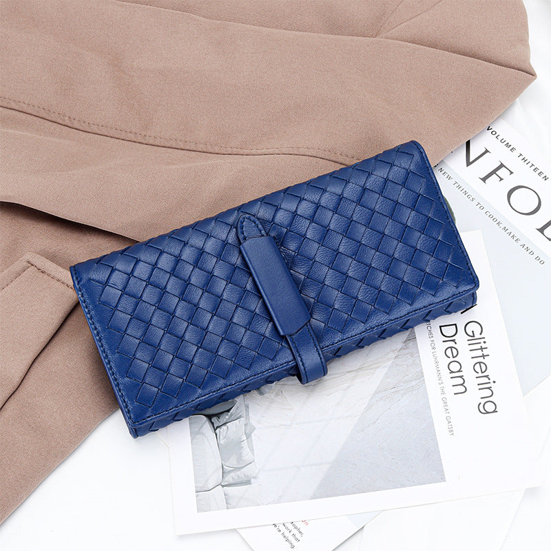 Women's Leather Fashion Sheepskin Woven Clutch Large Ladies Wallets
