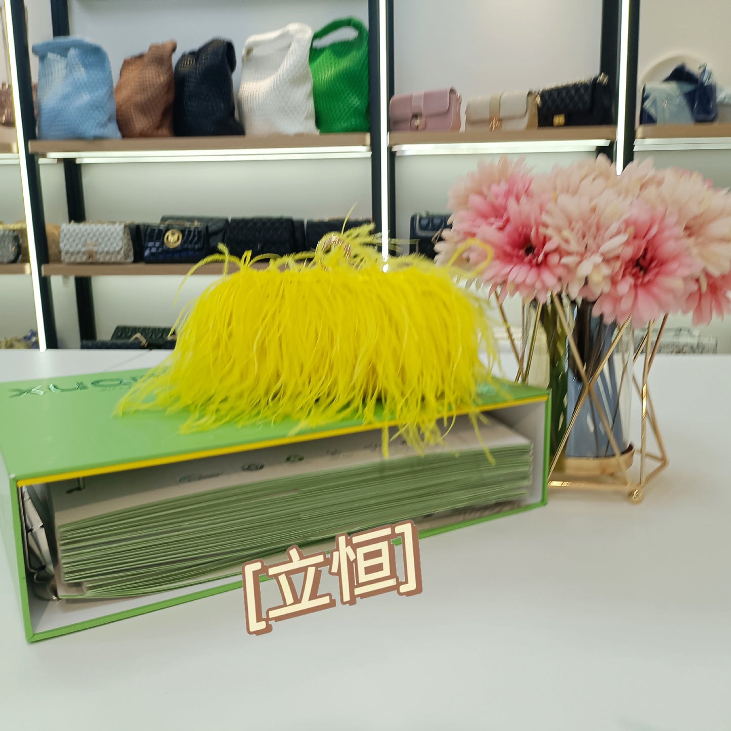 Women's Ostrich Feather Box Chain Single Fluff Evening Bags