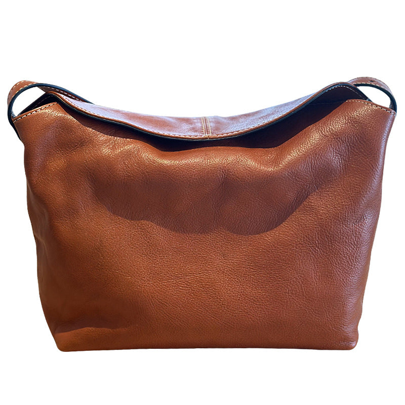 Women's Summer Cowhide Simple Leather Retro Large Crossbody Bags