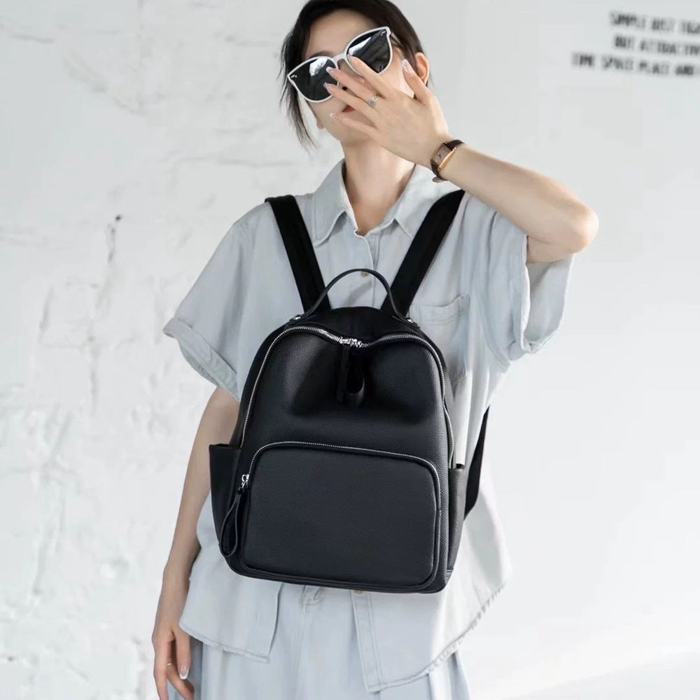 Women's Versatile Leather Cowhide Commuter Computer Backpacks
