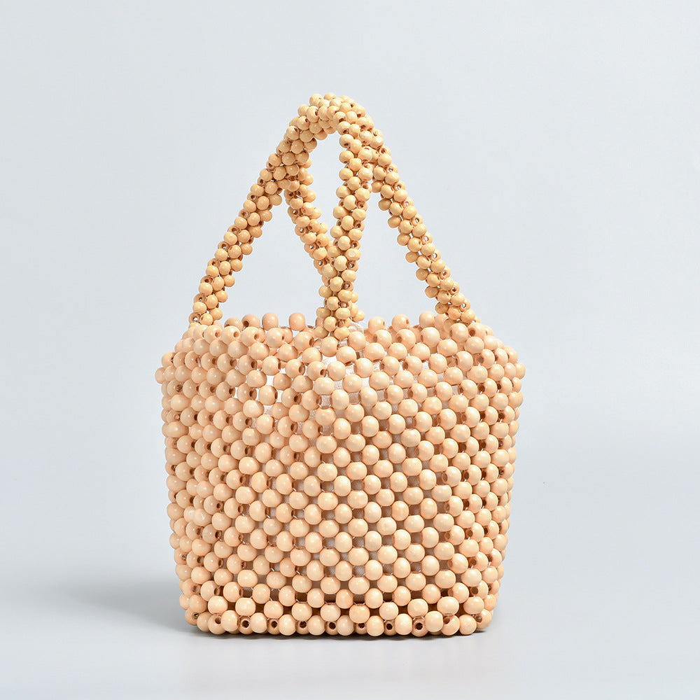 Women's Hand-woven Design With Wooden Beads Decoration Handbags