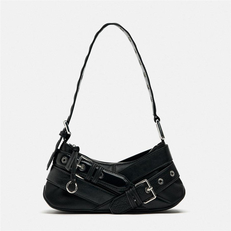 Women's Spring Black Waistband Fashion Underarm Motorcycle Bags