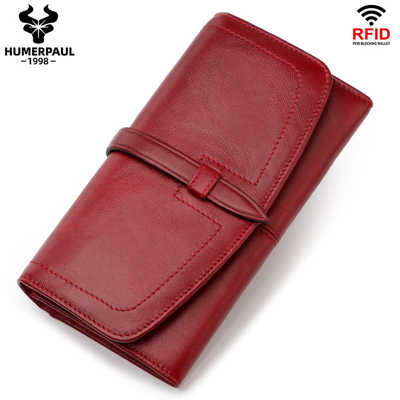 Women's Long Zip Large Capacity First Layer Ladies Wallets