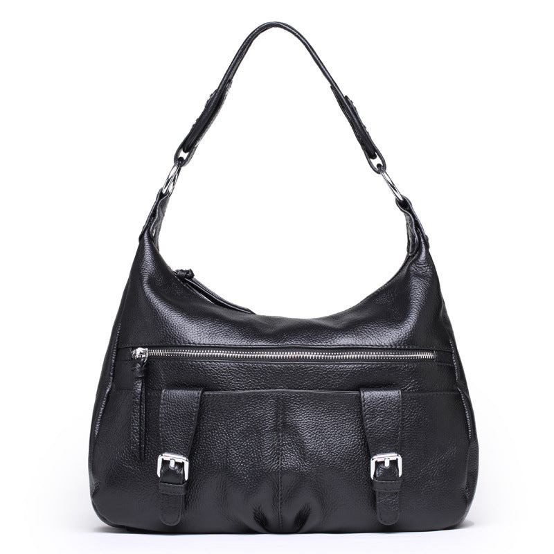 Women's Pleated Large Capacity Leather First Layer Handbags