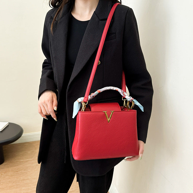 Women's Fashionable Lychee Pattern Lady's Silk Scarf Shoulder Bags