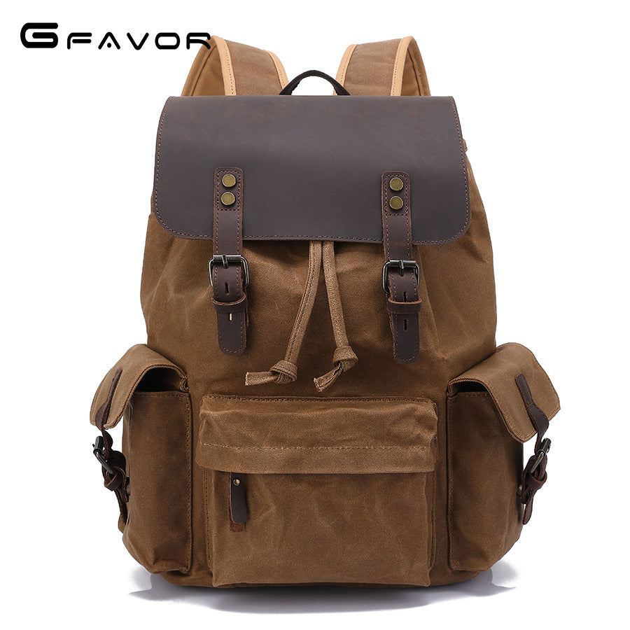 Men's Crazy Horse Leather Retro Oil Wax Backpacks