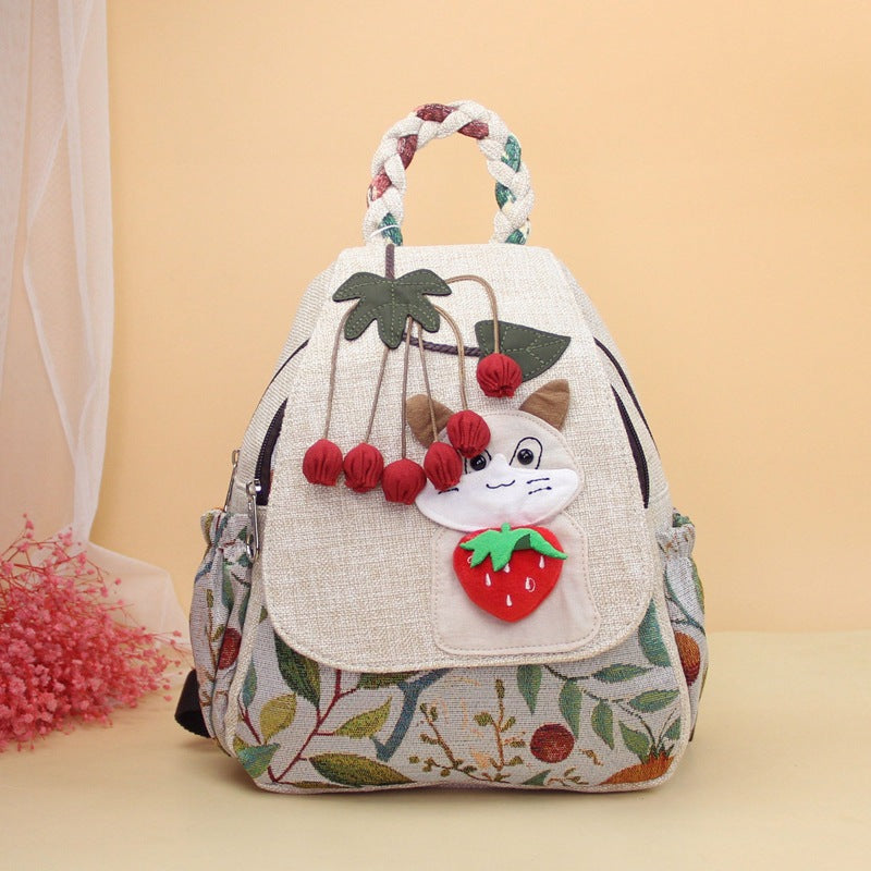 Innovative Cute Cat Strawberry Fabric Mori Backpacks