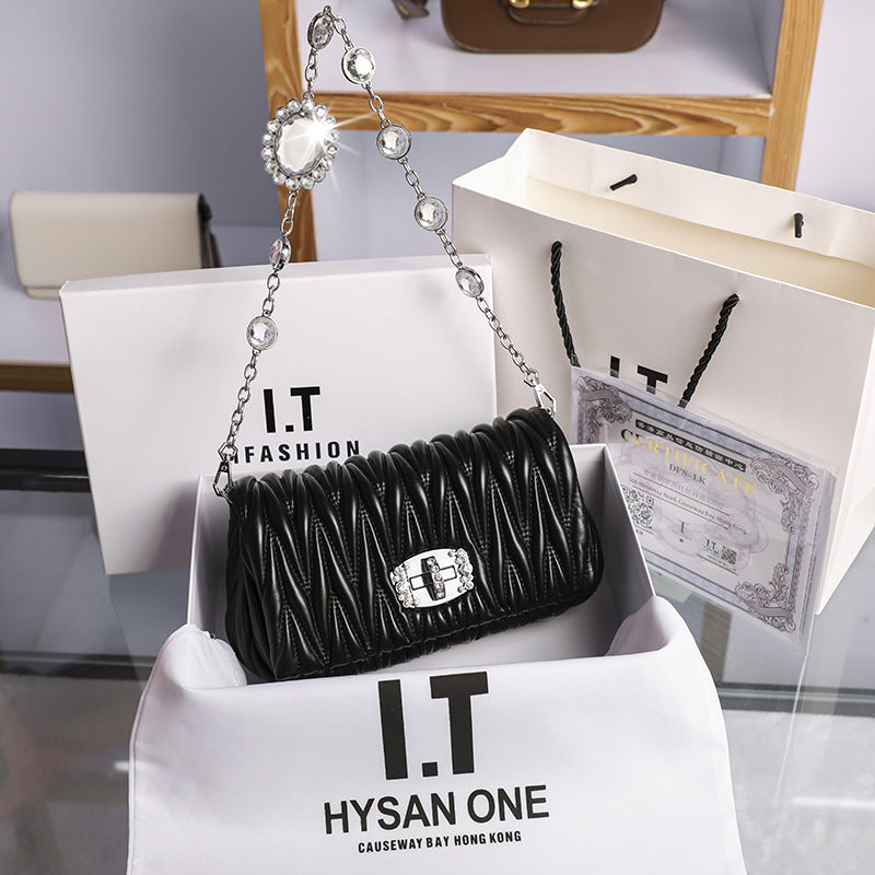 Genuine Leather Design Rhinestone Chain Fashion Shoulder Bags