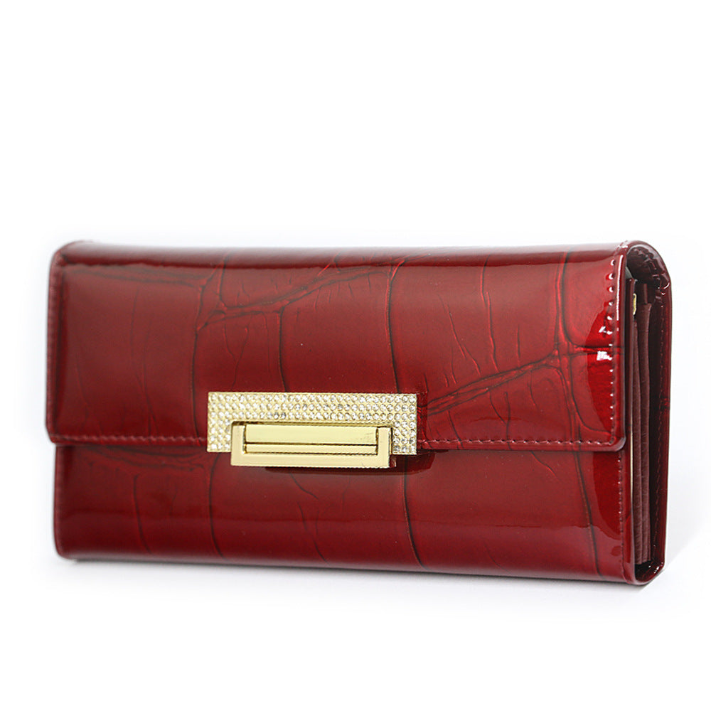 Women's Leather Patent Stone Pattern Clutch Ladies Wallets