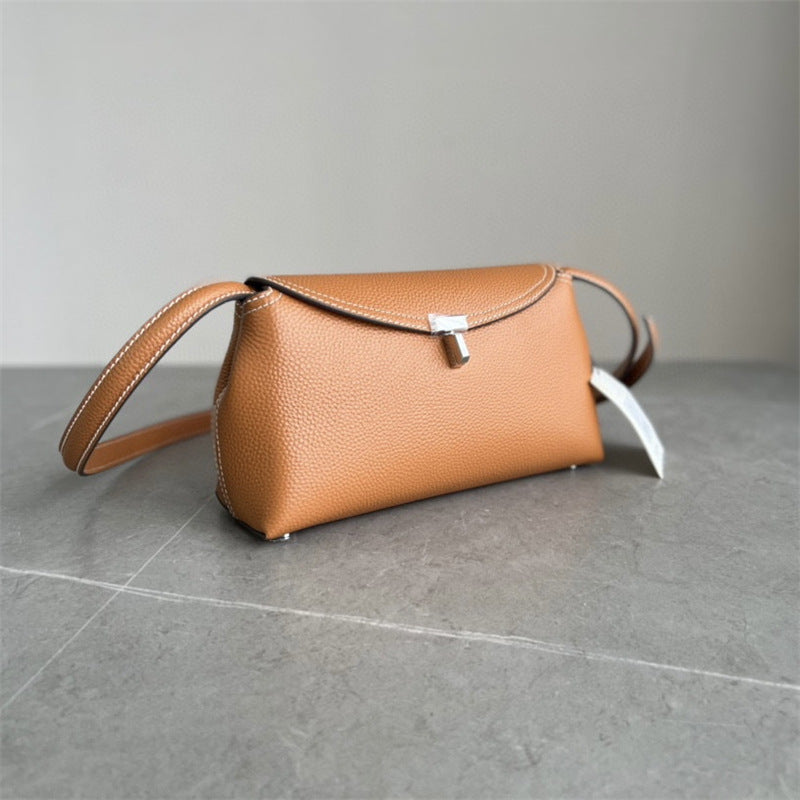 Niche Litchi Pattern Cowhide Flap Clutch Shoulder Bags