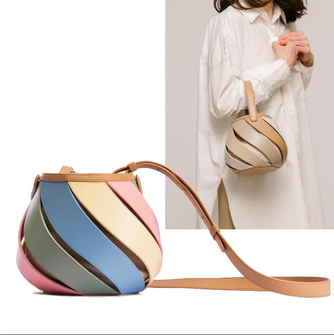 Geometric Stitching Cylinder Trendy Contrast Color Handbags