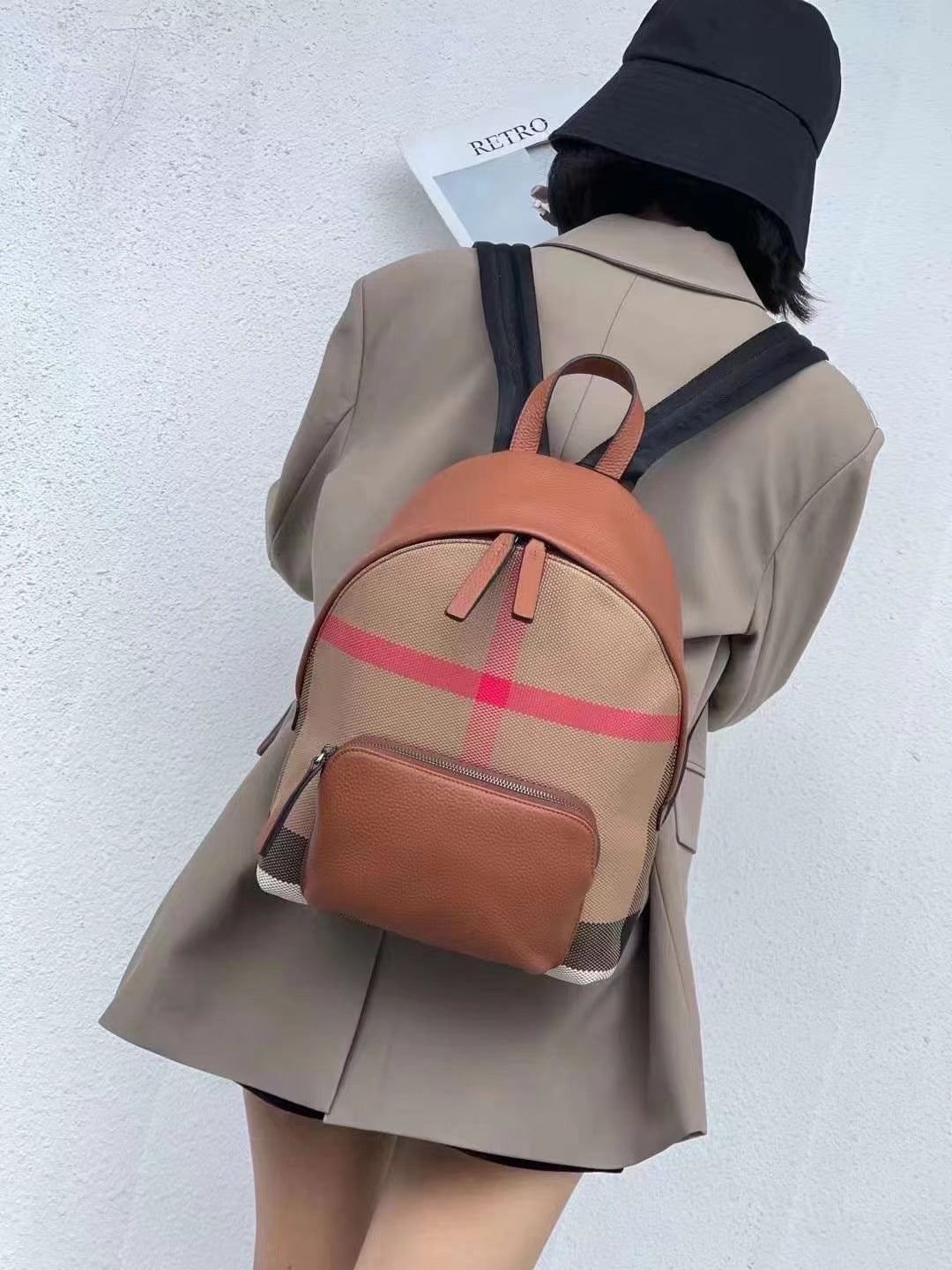Women's & Men's Trendy Fashion Scottish Canvas Stitching Versatile Backpacks