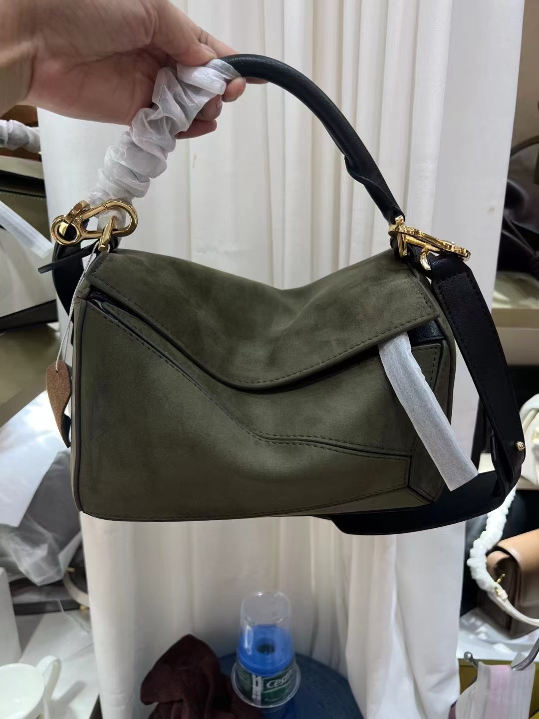 Vintage Geometric Frosted Cowhide Portable Fashion Handbags
