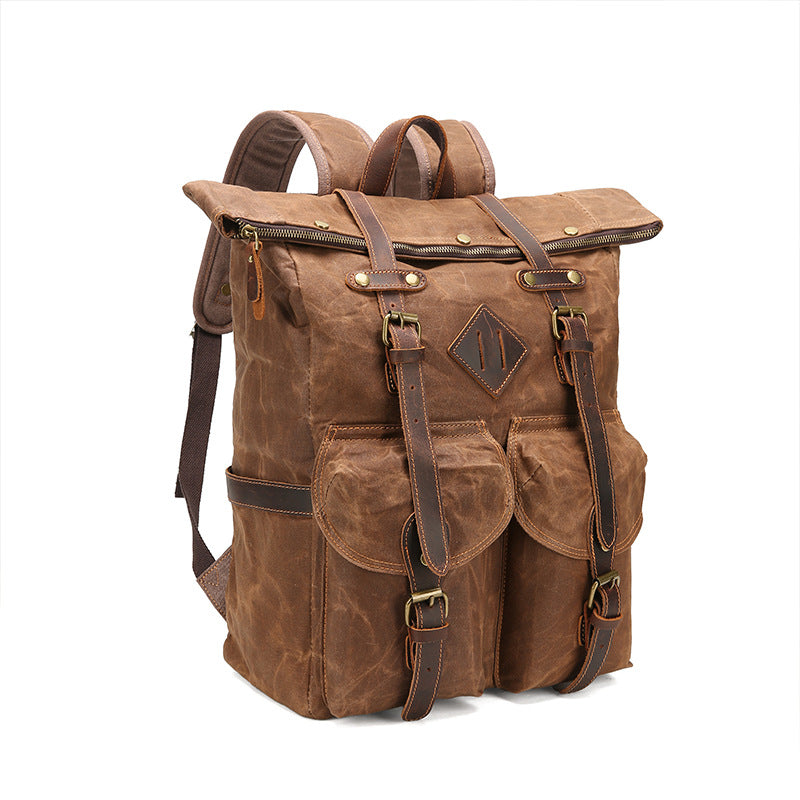 Retro Waterproof Crazy Horse Leather Canvas Convenient Backpacks