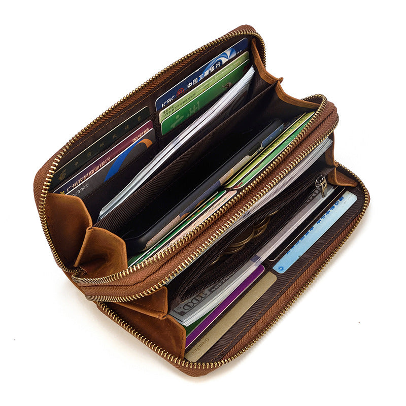 Men's Crazy Horse Leather Long Business Retro Men's Wallets