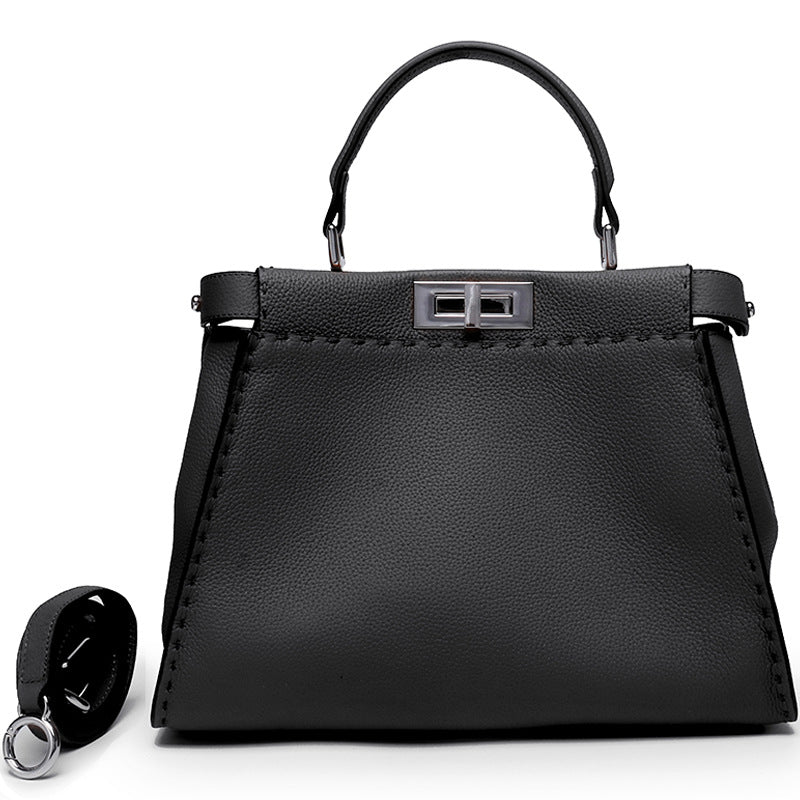 Cowhide Imported Lychee Pattern Metal Catch Genuine Handbags