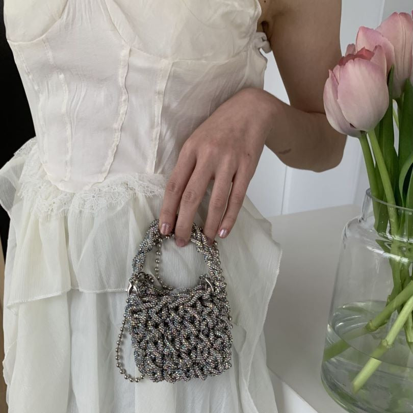 Dong Gate Rhinestone Design Hand-woven Portable Crossbody Bags