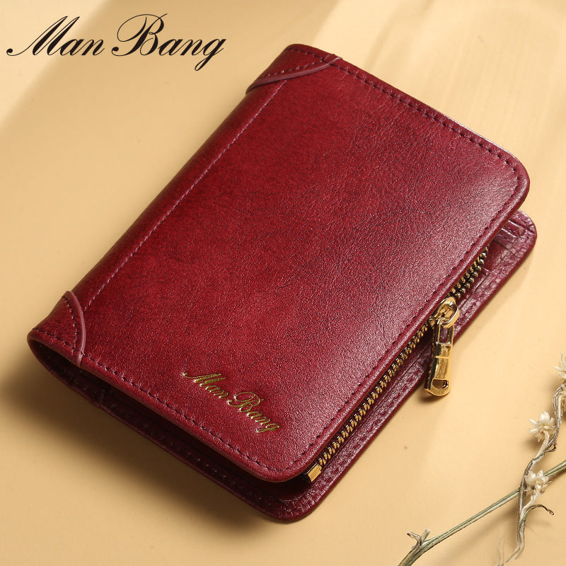 Men's Cowhide Pocket Zipper Multiple Slots Short Men's Wallets