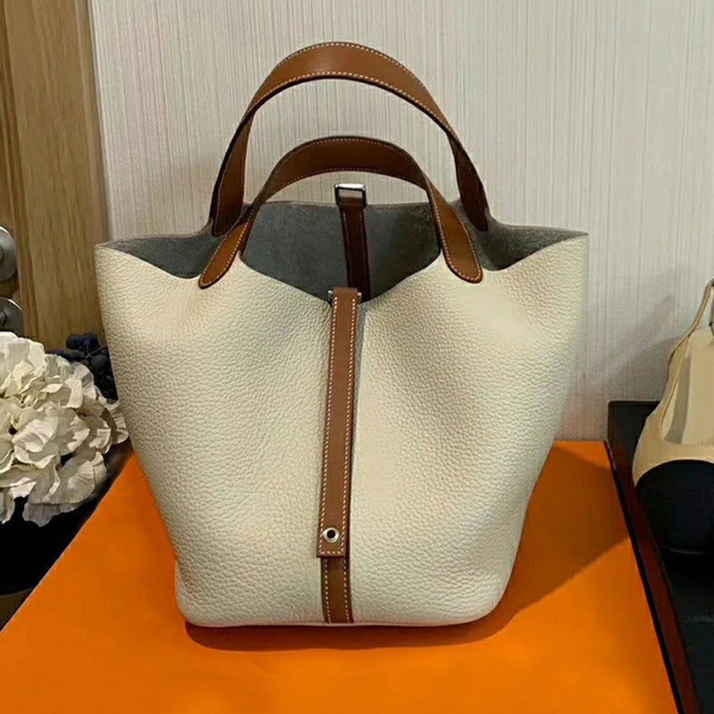 Litchi Grain Cowhide Vegetable Basket Fashion Handbags