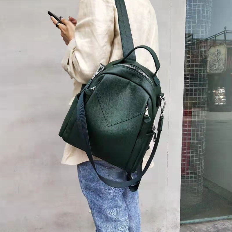 Capacity Versatile Leisure Commute Soft Leather Backpacks