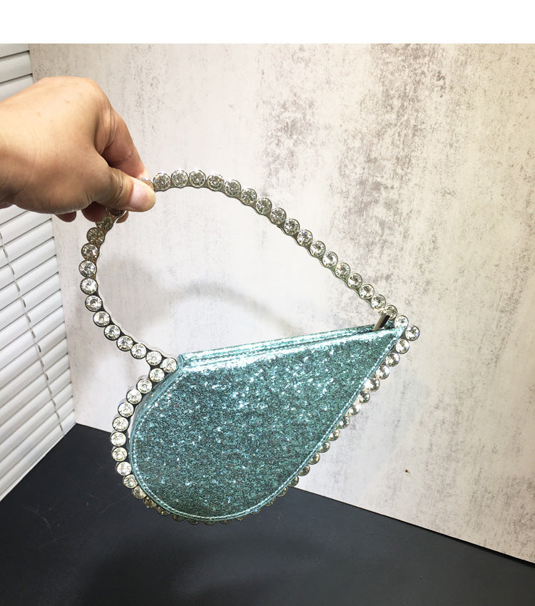Women's Rhinestone Heart-shaped Banquet Dinner Fashion Sier Handbags