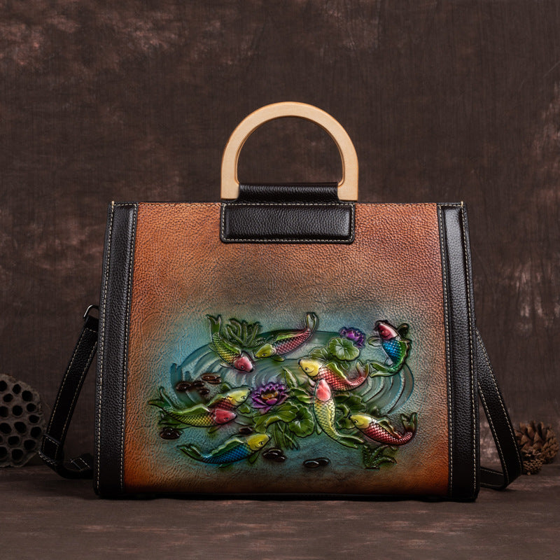 Women's Layer Cowhide Like Fish In Water Shoulder Bags