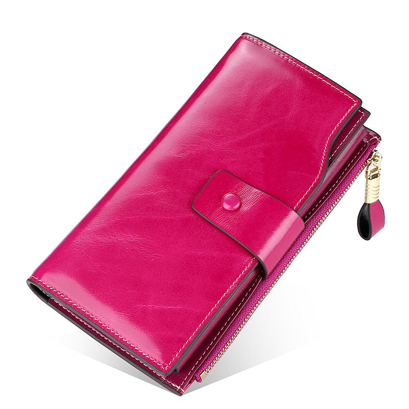 Top Layer Leather Long Swiping Multifunctional Retro Ladies Wallets