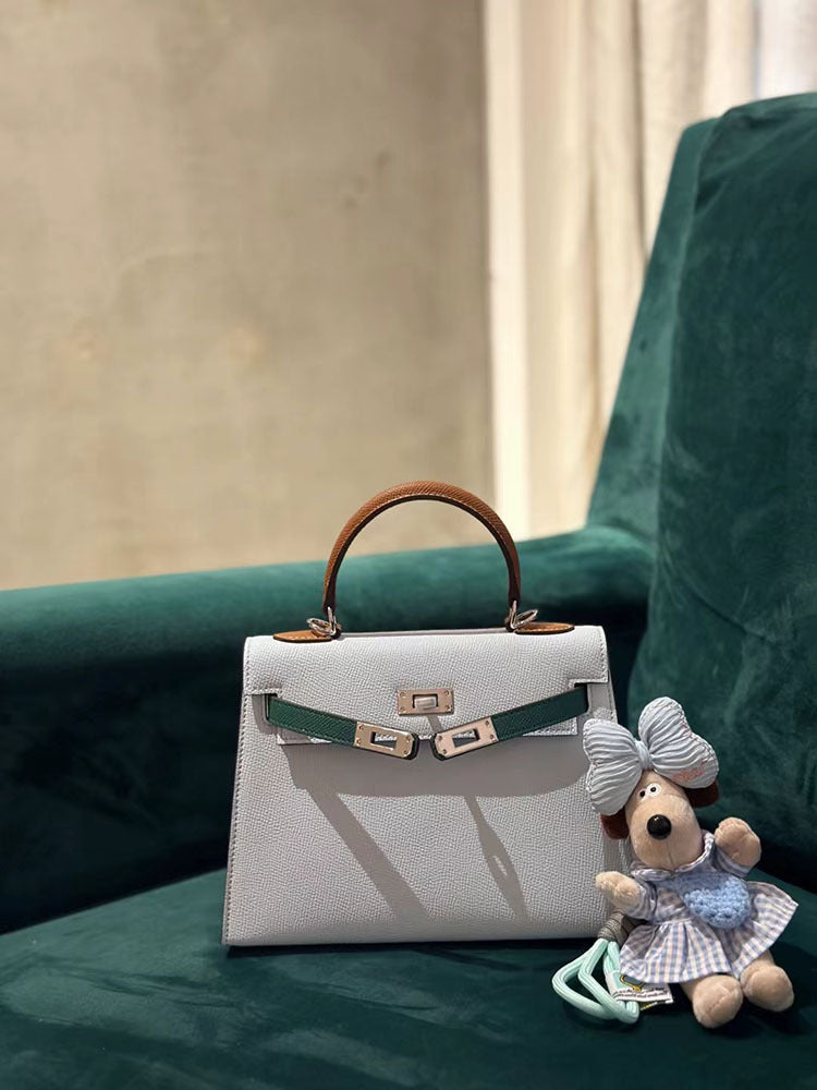 Women's High-grade Contrast Color Cowhide Kelly Fashion Shoulder Bags