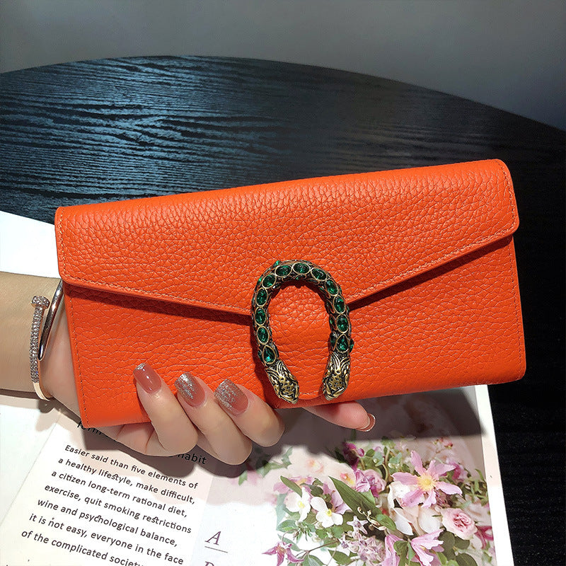 Women's Leather Long Large Capacity First Layer Bags