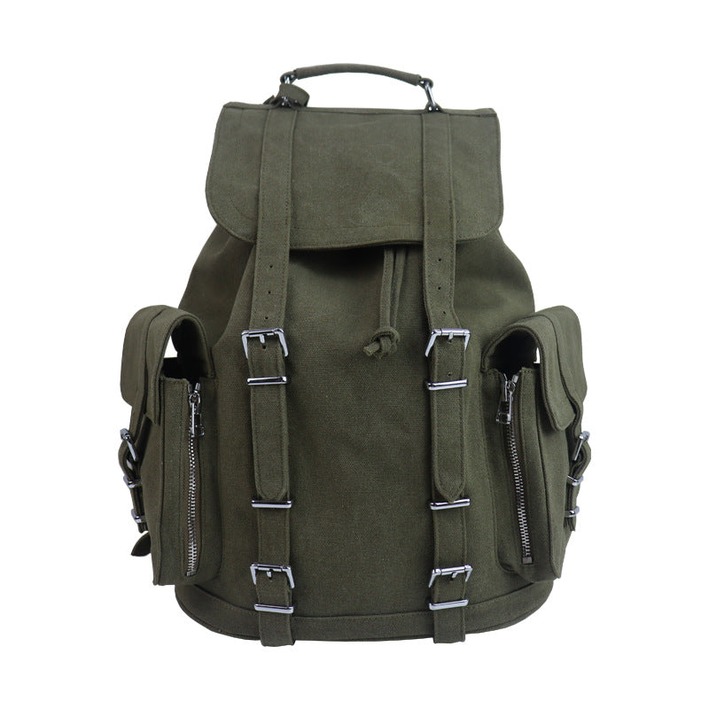 Neutral Retro Army Green Canvas Handmade Backpacks