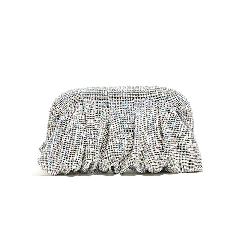 Hand Clutch Pleated Chain Rhinestone Cloud Clip Bags