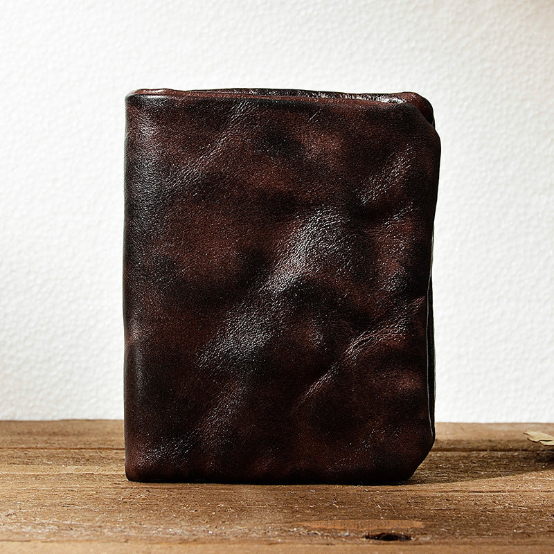 Men's Hand-rub Color Distressed Pleated Vegetable Tanned Men's Wallets