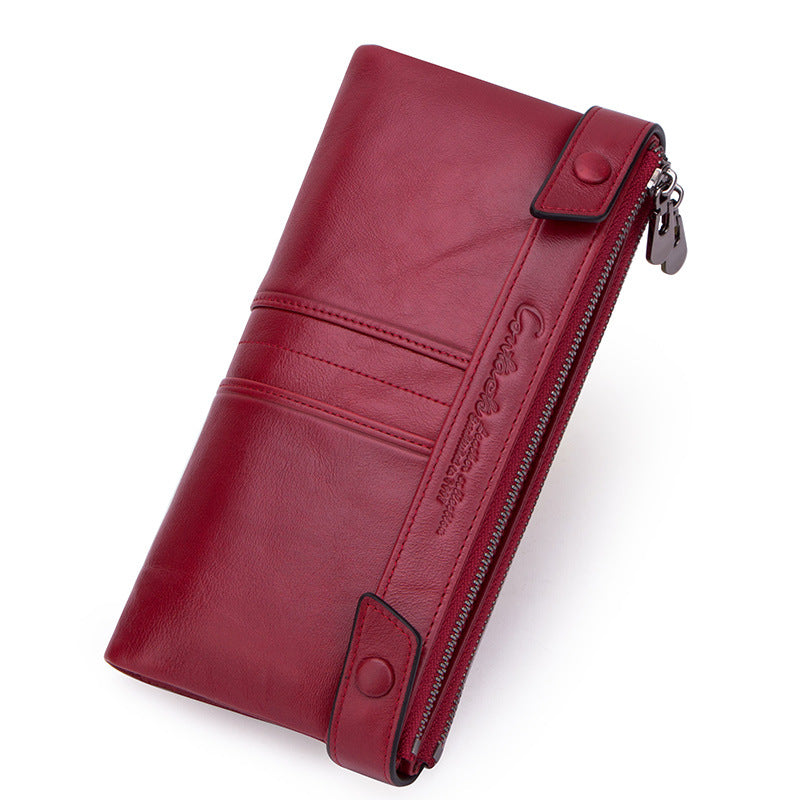 Women's Black Angel Swiping Fashion Cowhide Long Style Ladies Wallets