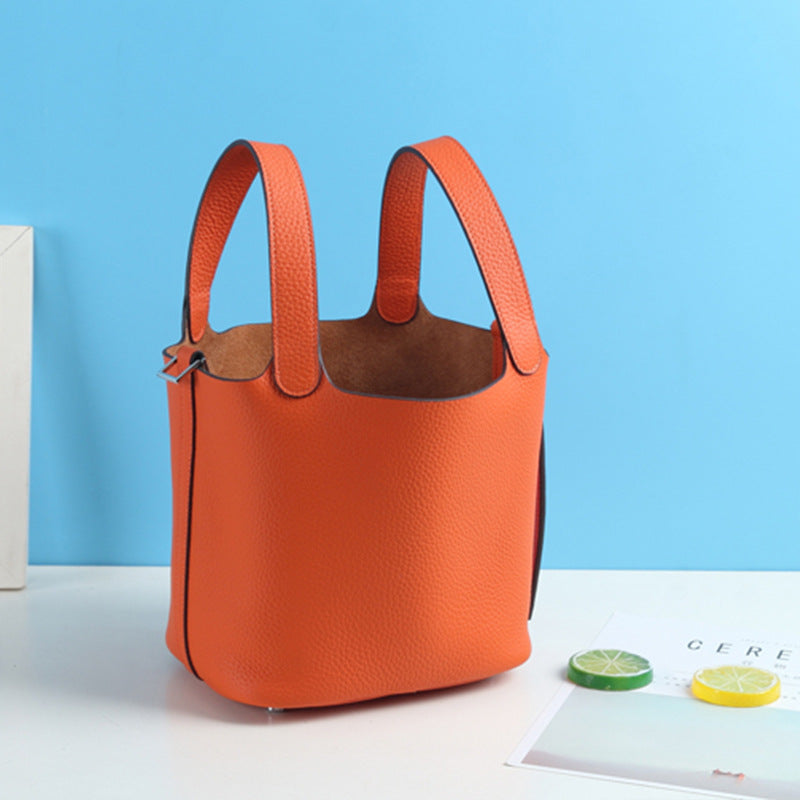 Lychee Pattern Vegetable Basket Genuine Leather Fashion First Layer Handbags