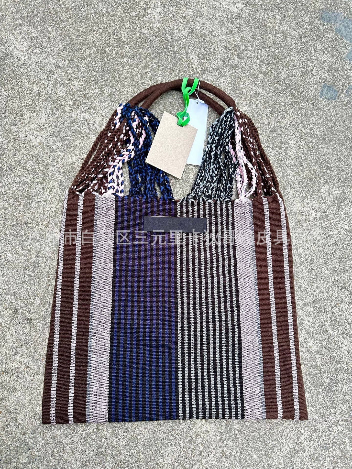 Striped Large Capacity Shopping Wool Woven Handbags